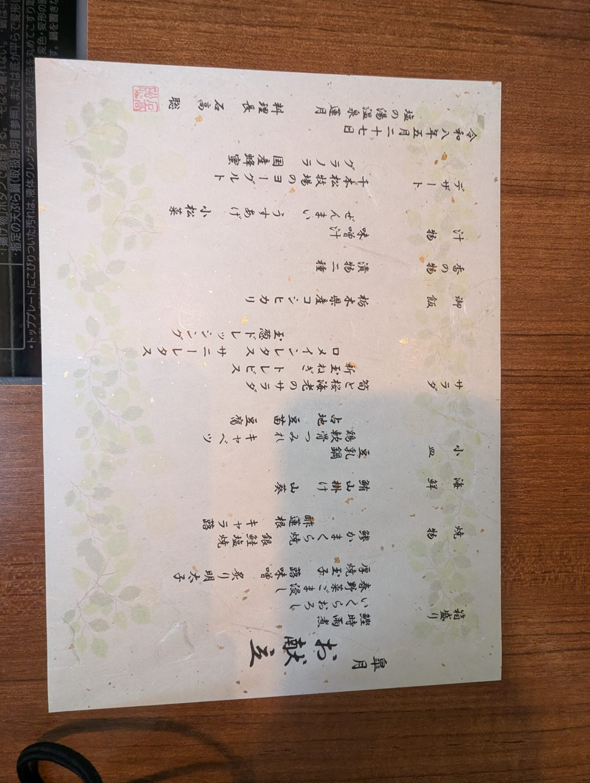 塩の湯温泉 蓮月の朝食献立表